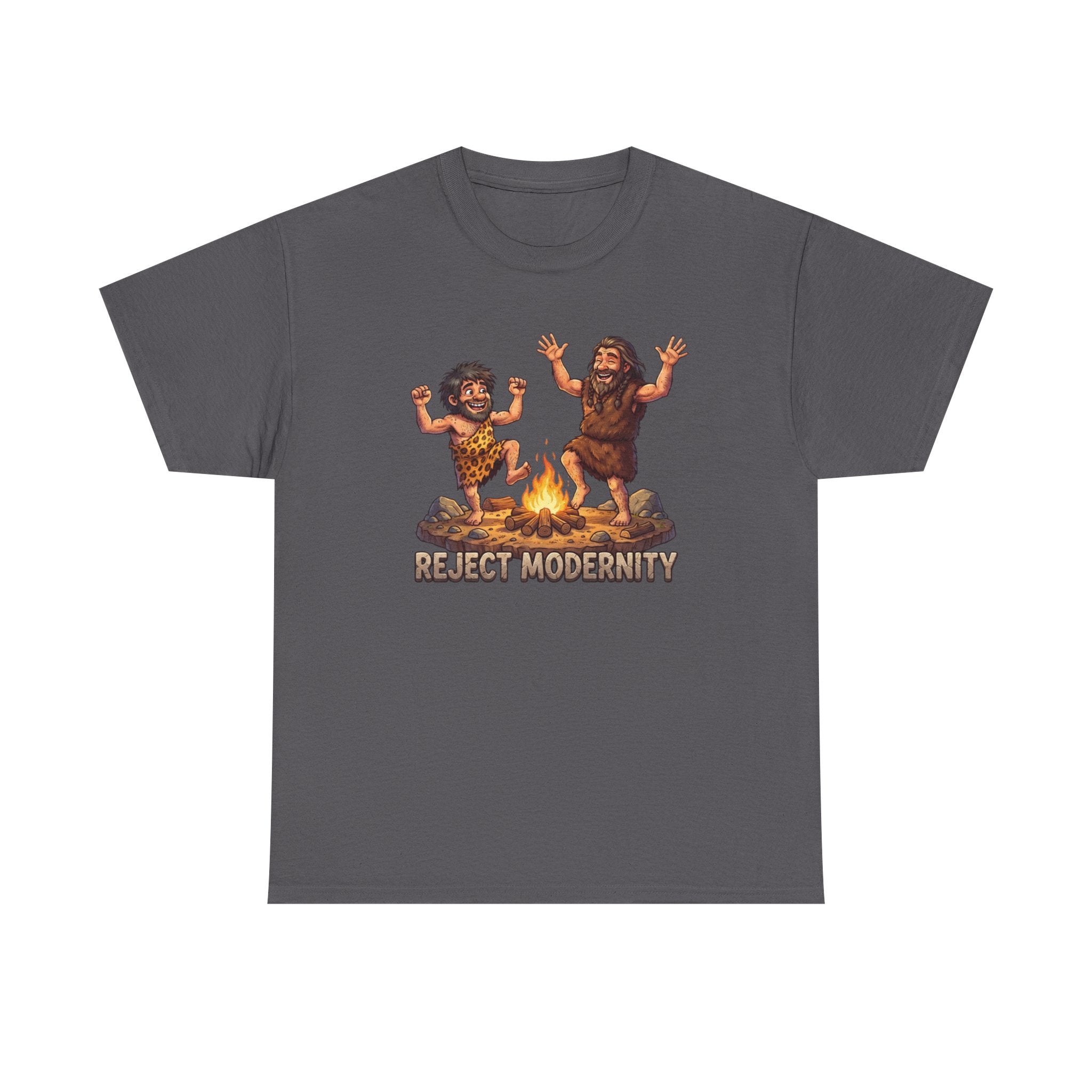 Caveman Dance T-Shirt — "Reject Modernity" Retro Prehistoric Graphic Tee