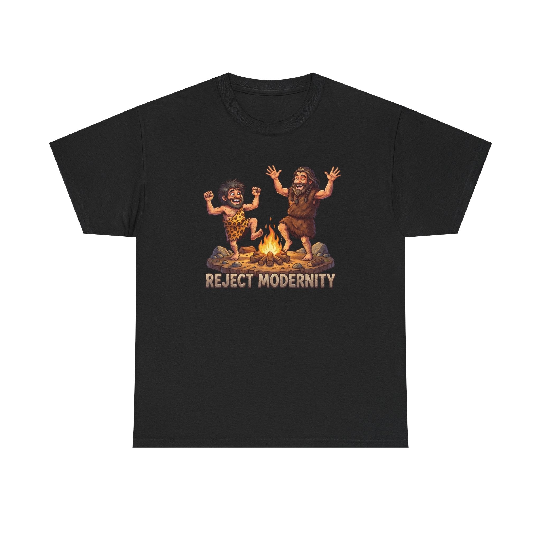 Caveman Dance T-Shirt — "Reject Modernity" Retro Prehistoric Graphic Tee