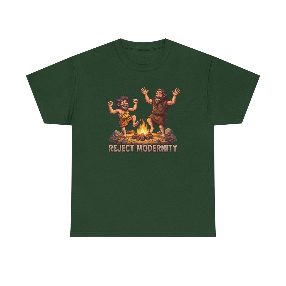 Caveman Dance T-Shirt — "Reject Modernity" Retro Prehistoric Graphic Tee
