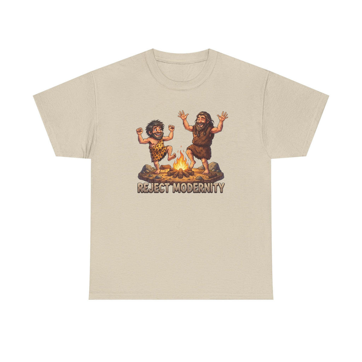 Caveman Dance T-Shirt — "Reject Modernity" Retro Prehistoric Graphic Tee