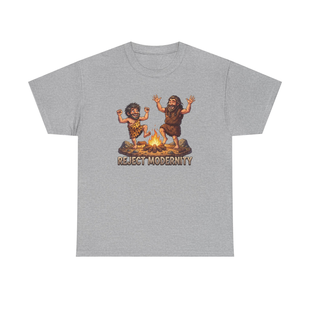Caveman Dance T-Shirt — "Reject Modernity" Retro Prehistoric Graphic Tee