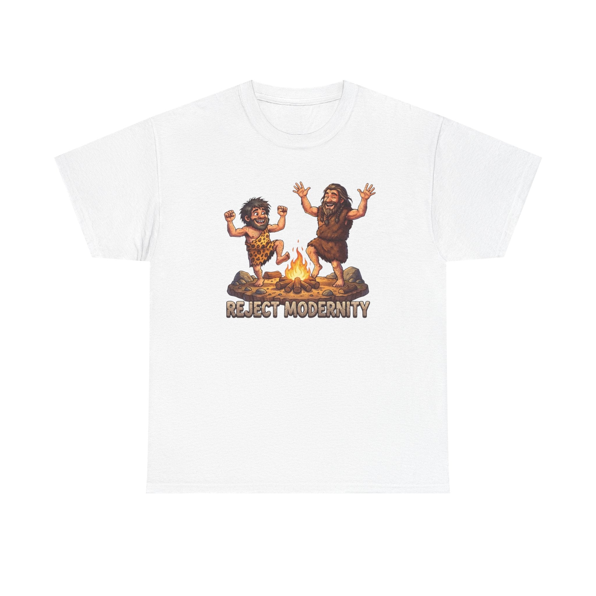 Caveman Dance T-Shirt — "Reject Modernity" Retro Prehistoric Graphic Tee