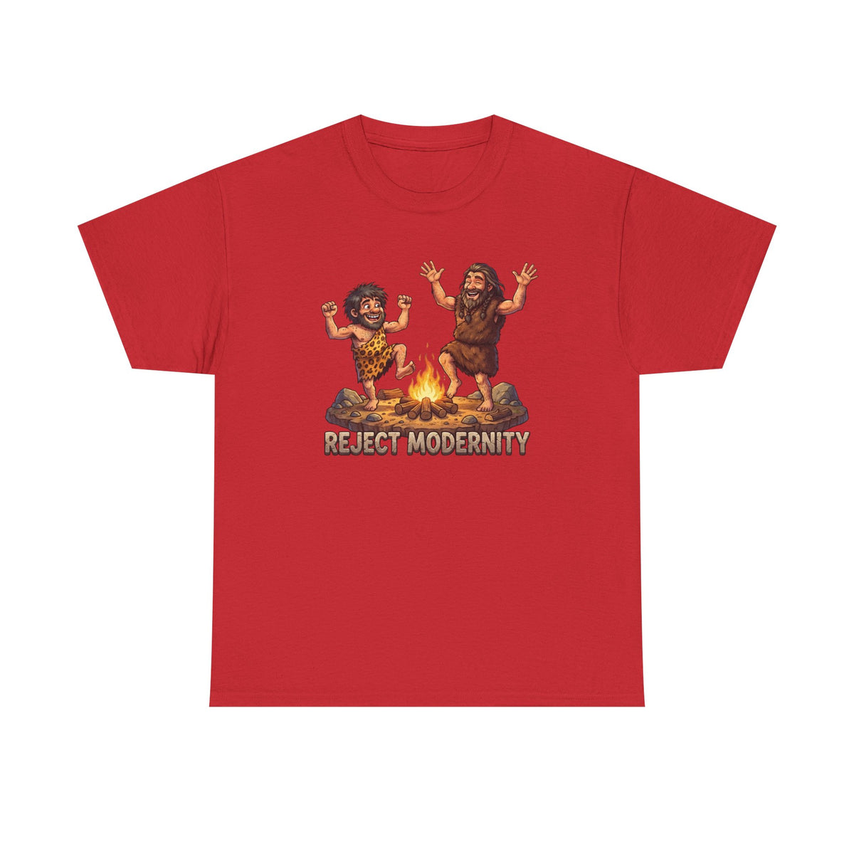 Caveman Dance T-Shirt — "Reject Modernity" Retro Prehistoric Graphic Tee