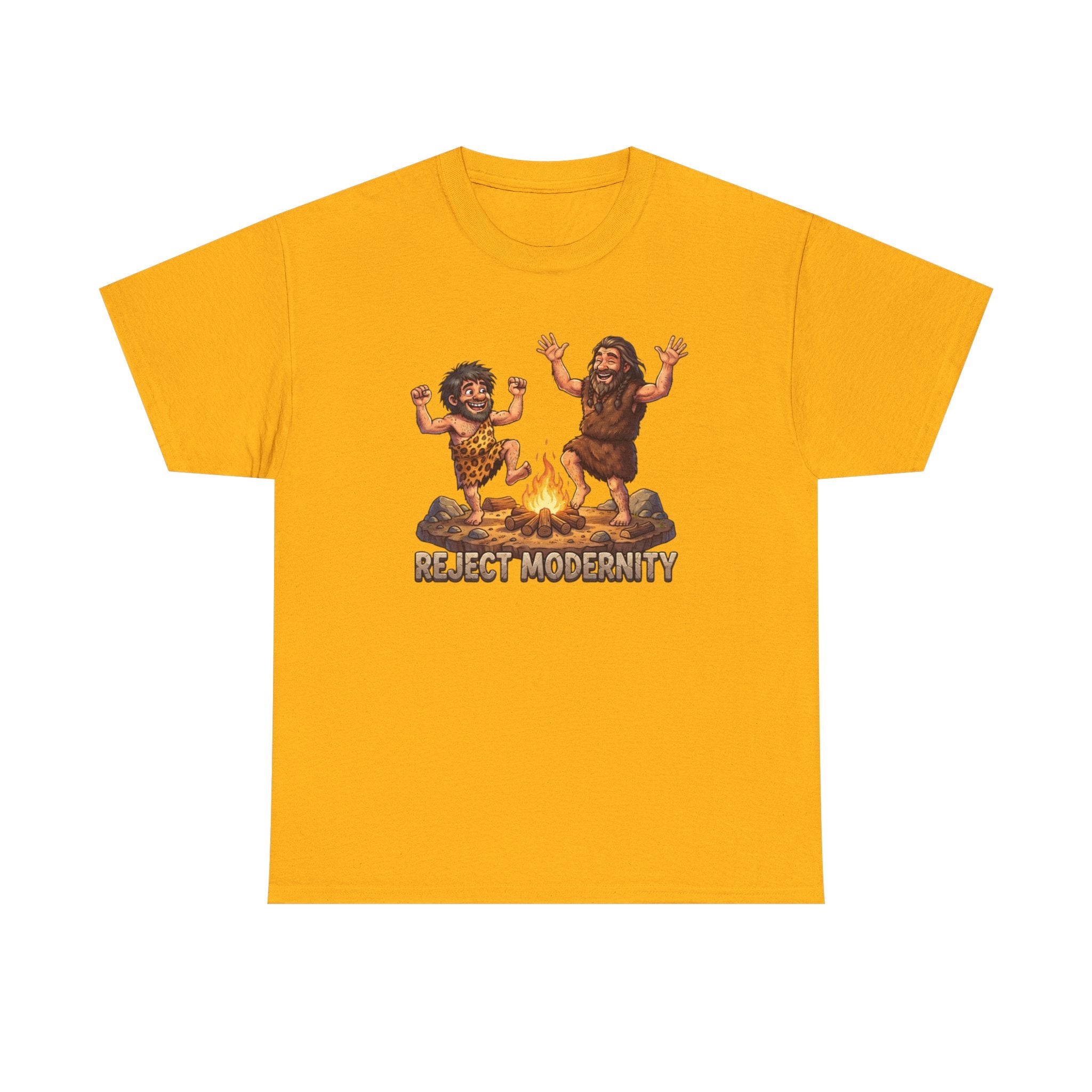 Caveman Dance T-Shirt — "Reject Modernity" Retro Prehistoric Graphic Tee