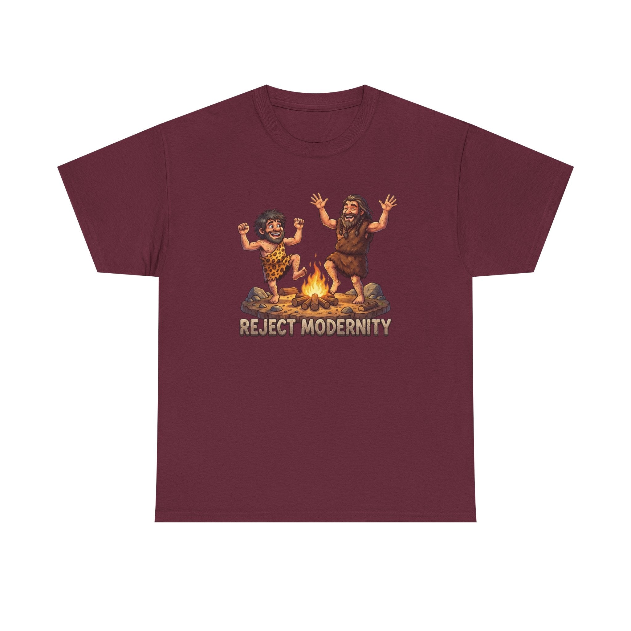Caveman Dance T-Shirt — "Reject Modernity" Retro Prehistoric Graphic Tee