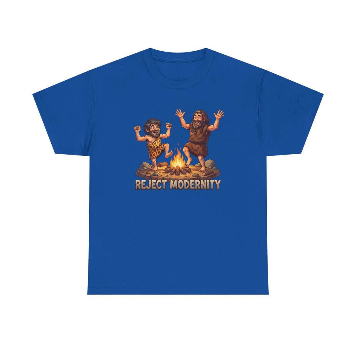 Caveman Dance T-Shirt — "Reject Modernity" Retro Prehistoric Graphic Tee